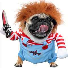 Scary Chucky Dog Wig Costume – Funny Halloween Pet Outfit