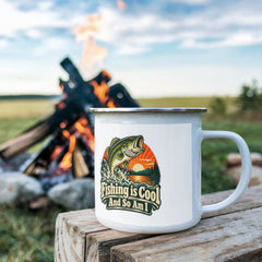 Fishing is Cool and So Am I – Sunset Bass 12 oz Enamel Camping Mug