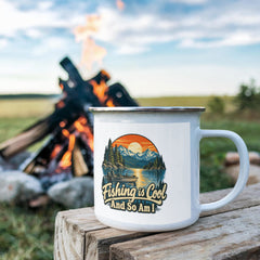 Fishing is Cool and So Am I – Mountain Lake 12 oz Enamel Camping Mug