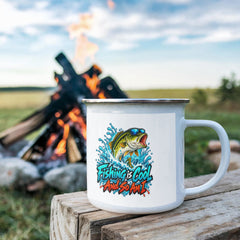 Bass Fishing Enamel Mug – Fun Camping Gift for Fishermen