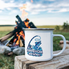 Fishing is Cool and So Am I – Blue Rod 12 oz Enamel Camping Mug