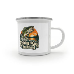 Fishing is Cool and So Am I – Sunset Bass 12 oz Enamel Camping Mug