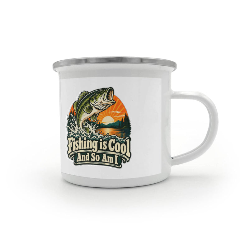 Fishing is Cool and So Am I – Sunset Bass 12 oz Enamel Camping Mug